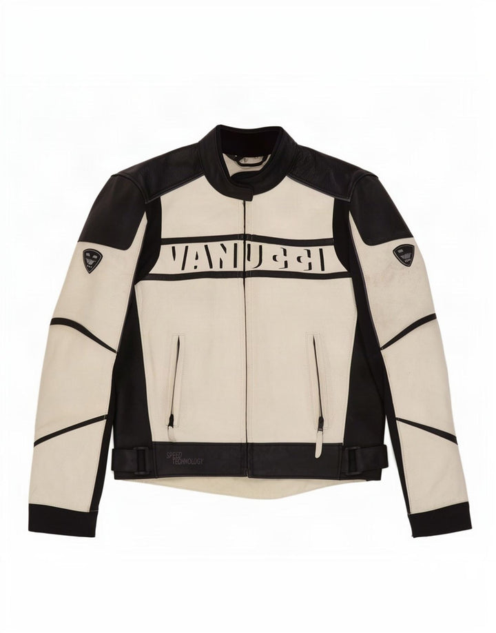 Vanucci Veste de course en cuir graphique pour homme EU 48 Petit colorblock blanc