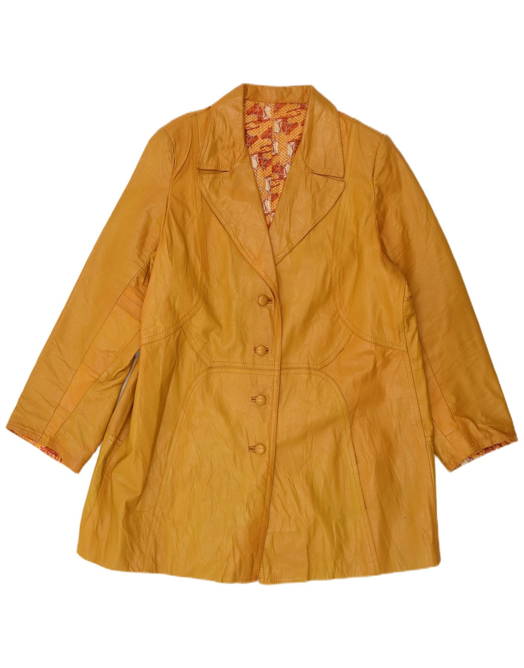manteau en cuir femme vintage UK 14 Grand Jaune