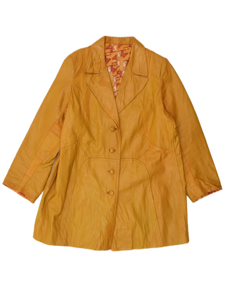 manteau en cuir femme vintage UK 14 Grand Jaune