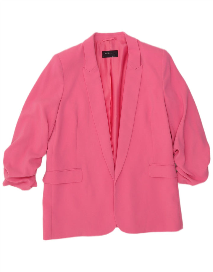 Marks & Spencer Veste blazer ouverte à manches 3/4 pour femme UK 12 Rose moyen