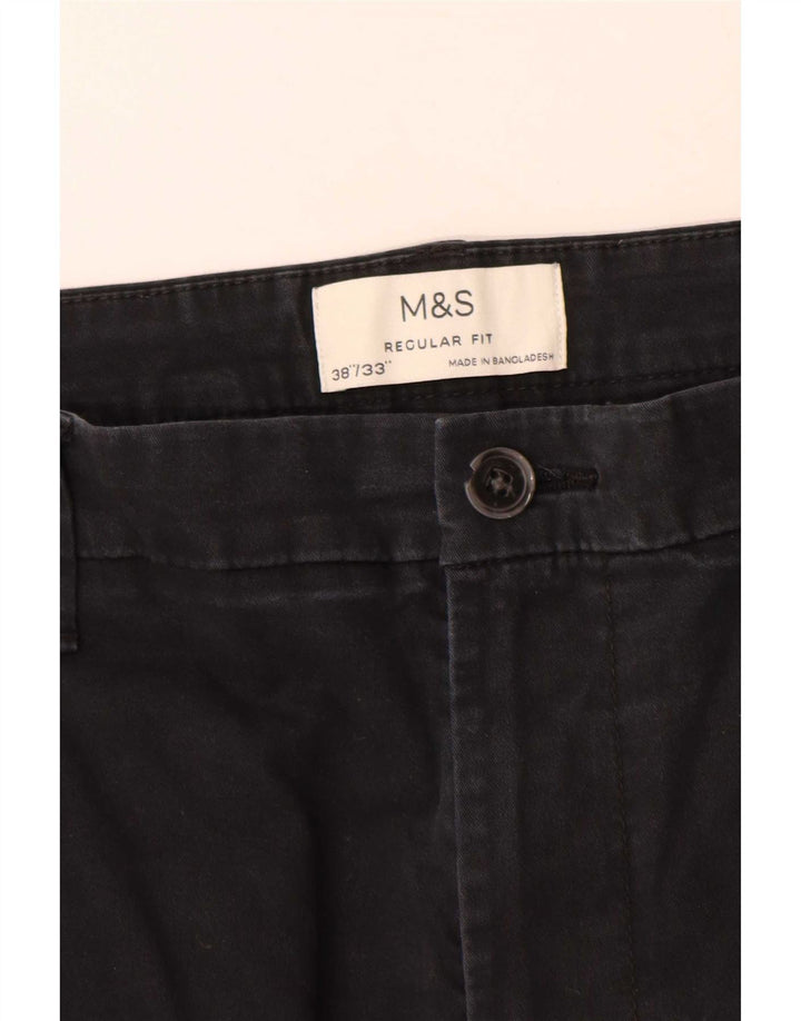 Marks & Spencer Pantalon chino coupe classique pour homme W38 L33 Noir Coton