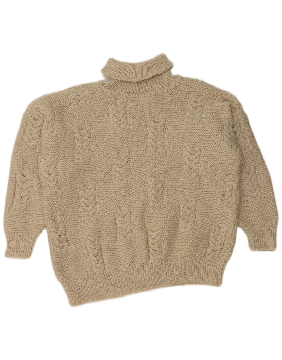 vintage Femmes Crop Roll Neck Jumper Pull UK 20 2XL Off White