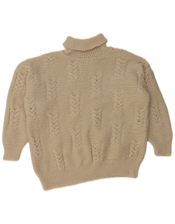 vintage Femmes Crop Roll Neck Jumper Pull UK 20 2XL Off White