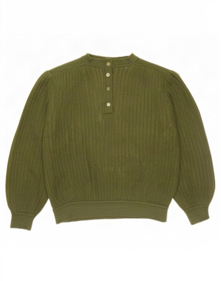 Mariedda Pull à col boutonné pour femme UK 16 Grande laine verte
