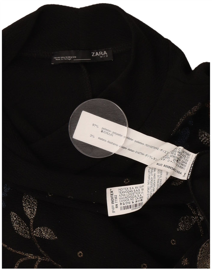 Zara Robe droite à manches longues pour femme UK 44 Polyester floral noir moyen