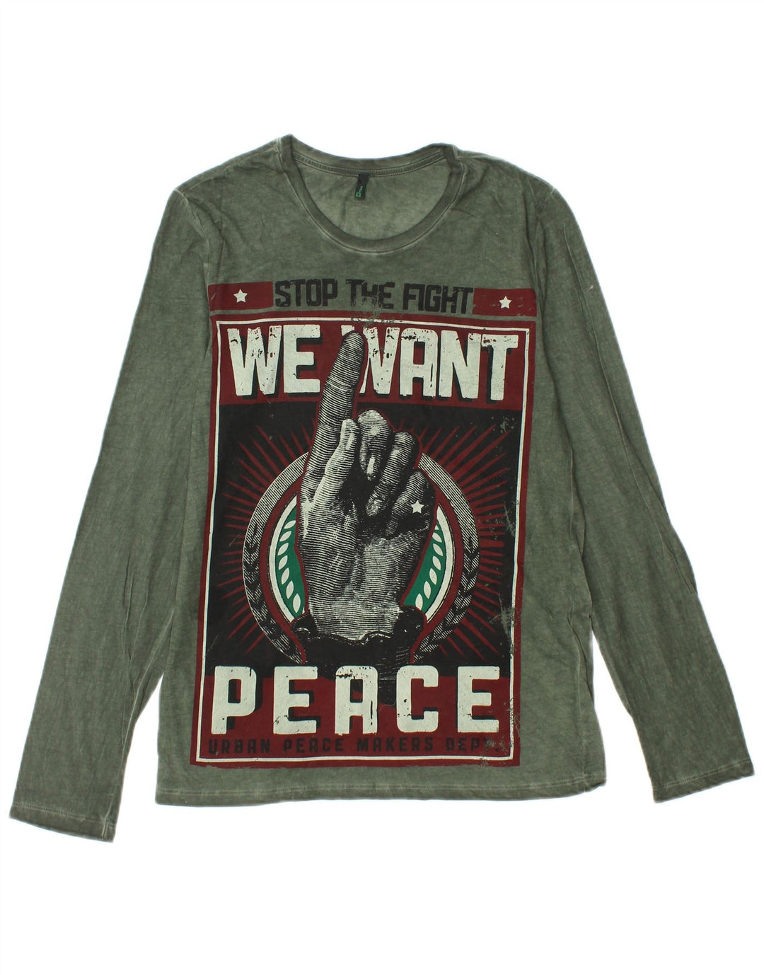 BENETTON Haut graphique à manches longues pour homme en coton vert petit