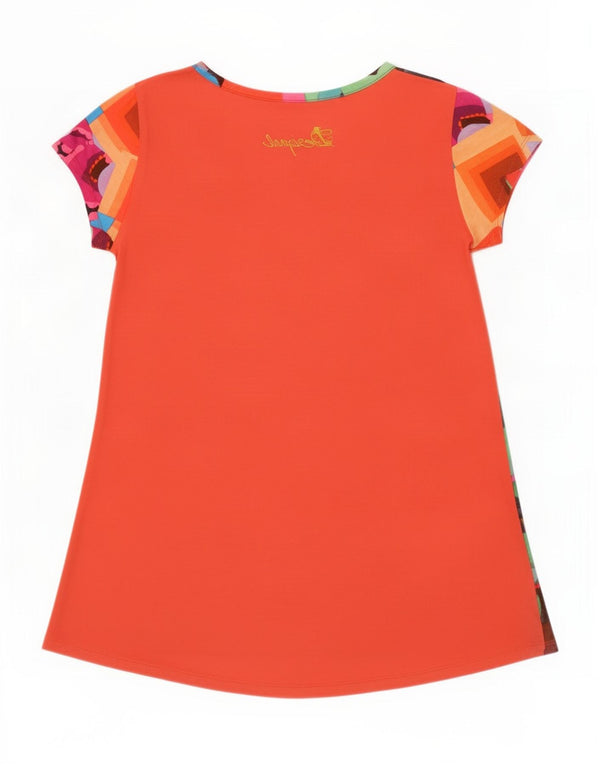 Desigual Femme Graphic T-Shirt Top UK 14 Moyen Multicolore Géométrique
