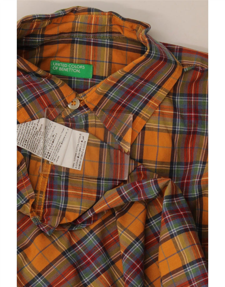 Benetton Chemise Homme Carreaux Orange Moyen Coton