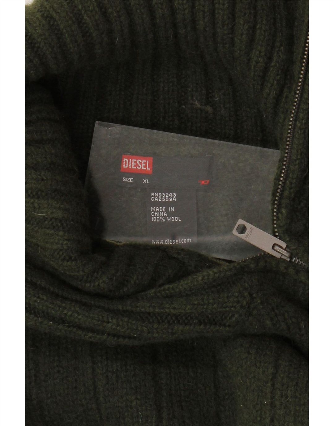 DIESEL Pull col zippé pour femme UK 18 XL Kaki Laine