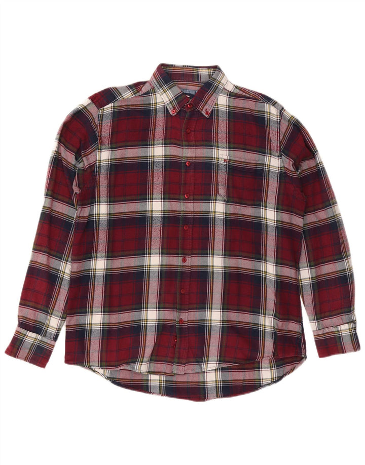 COMMANDER Chemise en flanelle pour hommes Taille 41/42 Grand coton à carreaux bordeaux