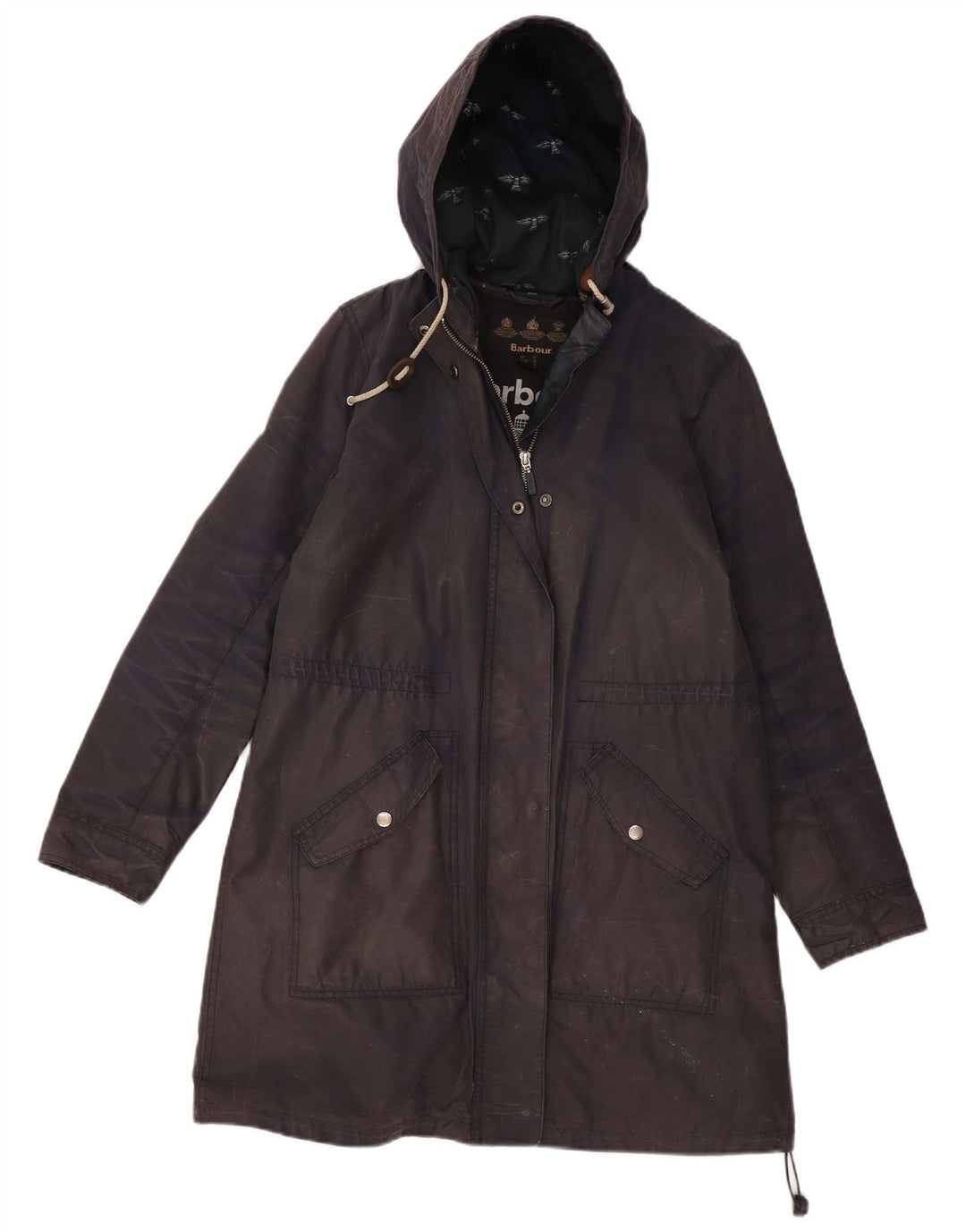 Barbour Veste parka cirée à capuche pour femme UK 12 Bleu marine moyen