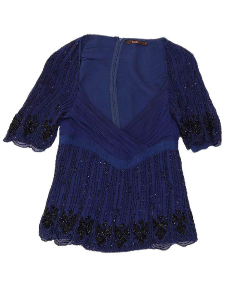 REISS Chemisier Femme UK 10 Small Bleu Soie