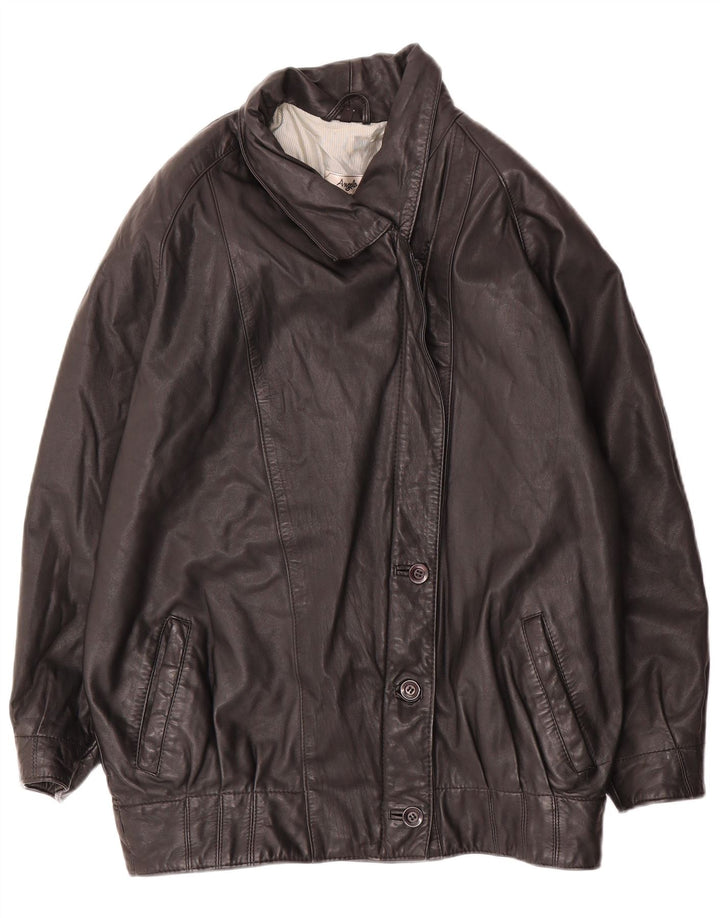 Angelo Muroni Veste en cuir surdimensionnée pour femme EU 36 Petit Noir