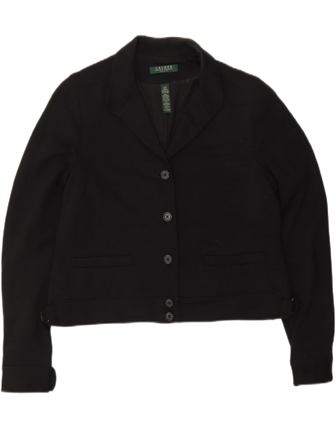 RALPH LAUREN Veste blazer courte à 5 boutons pour femme US 12 Large Noir
