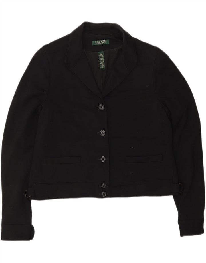 RALPH LAUREN Veste blazer courte à 5 boutons pour femme US 12 Large Noir