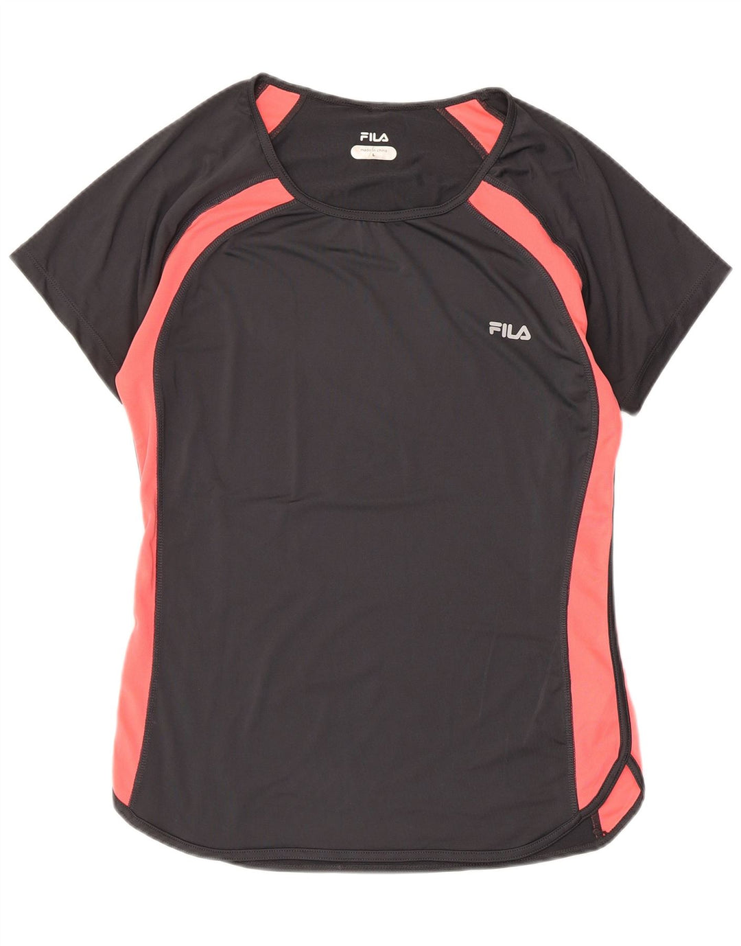 FILA T-Shirt Femme Top UK 14 Large Noir Colourblock Polyester