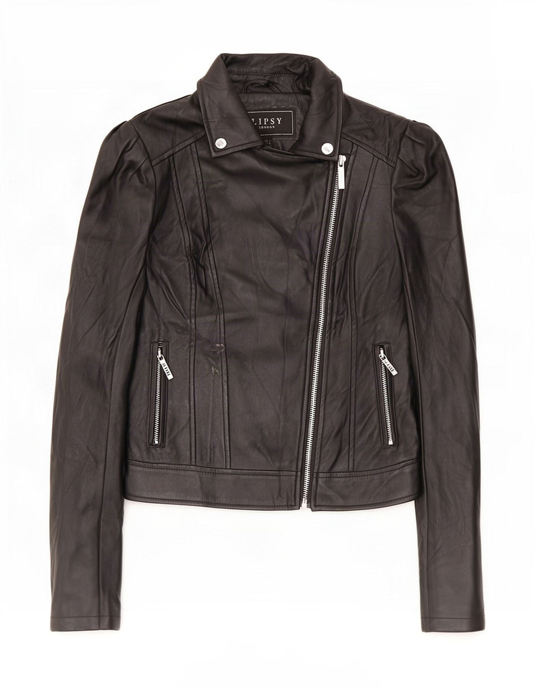 Lipsy Veste de motard en similicuir pour femme UK 8 Small Noir Polyester