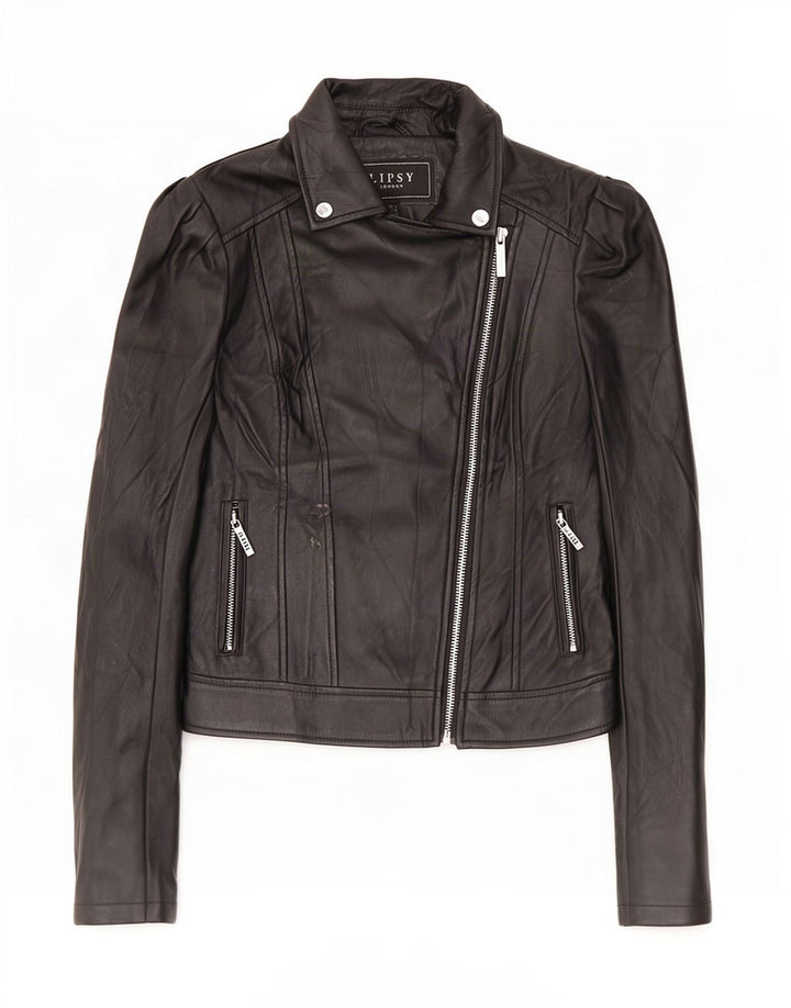 Lipsy Veste de motard en similicuir pour femme UK 8 Small Noir Polyester