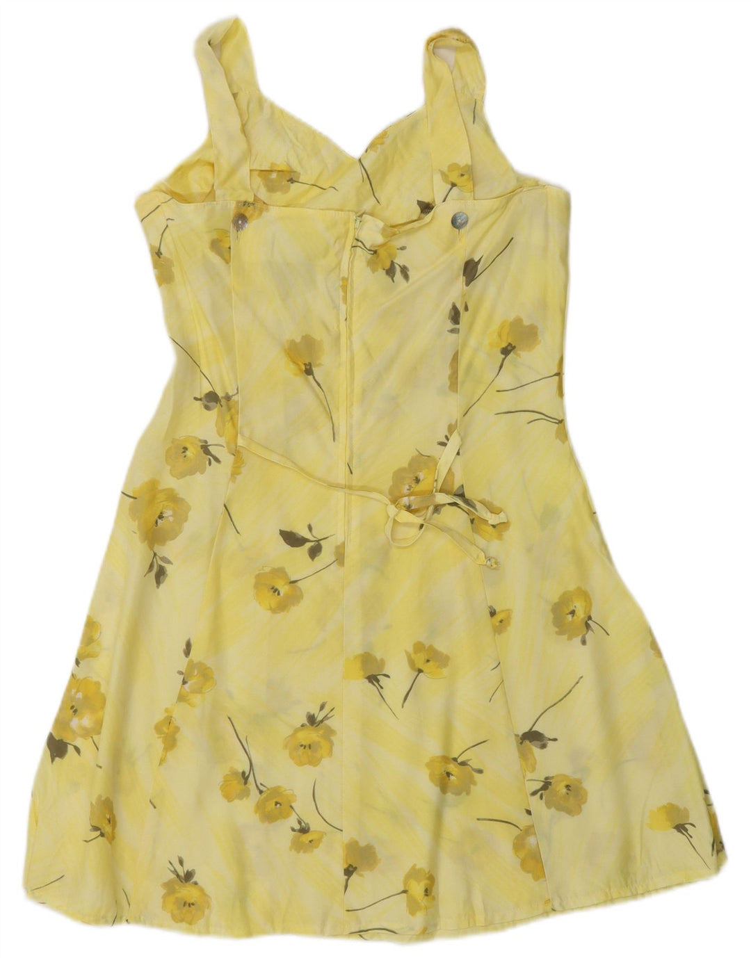 vintage Femmes Robe d’été sans manches UK 10 Petit Floral Jaune