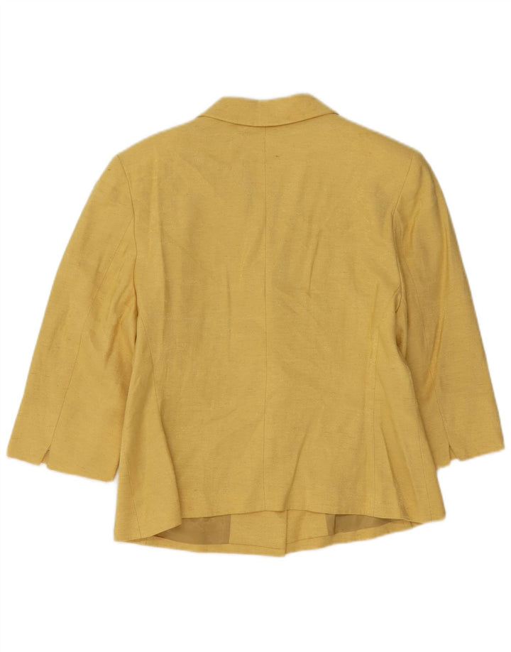 VINTAGE Femme 1/2 Manches Cardigan Top UK 14 Viscose Jaune Moyen