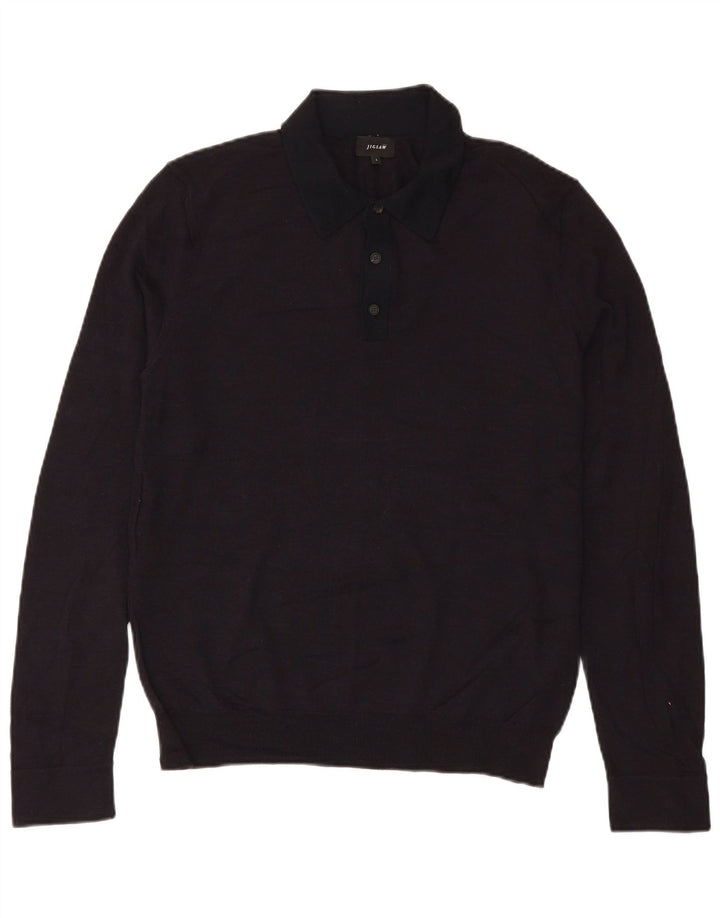 Jigsaw Pull à col polo pour homme Grande laine noire
