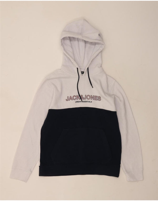 JACK & JONES Pull à capuche graphique pour homme Large Blanc Colorblock Polyester