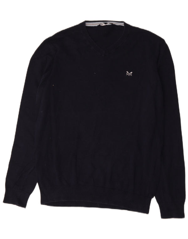Crew Clothing Mens V-Neck Jumper Sweater Large Navy Blue Cotton