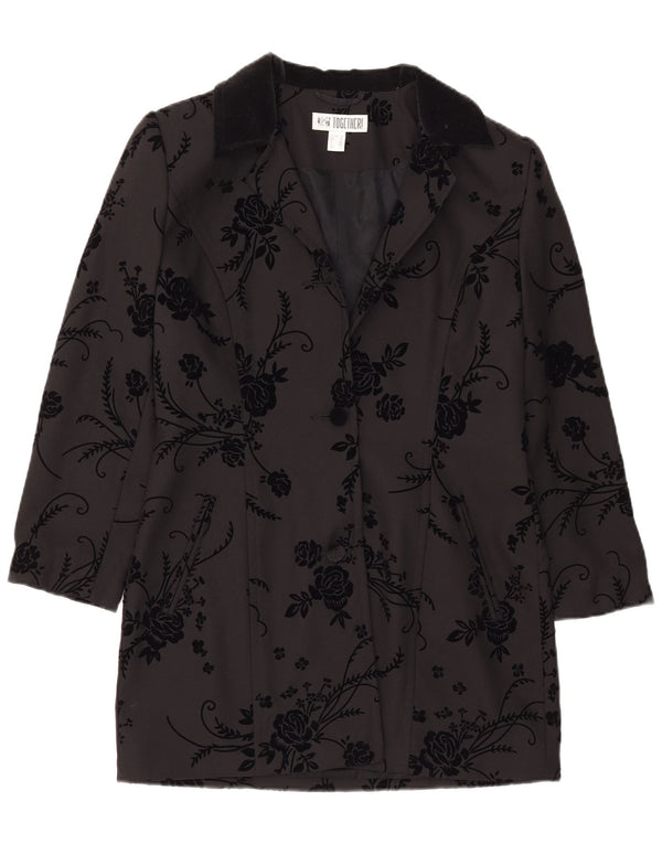 Ensemble Blazer Long à 2 Boutons pour Femme UK 12 Moyen Noir Floral