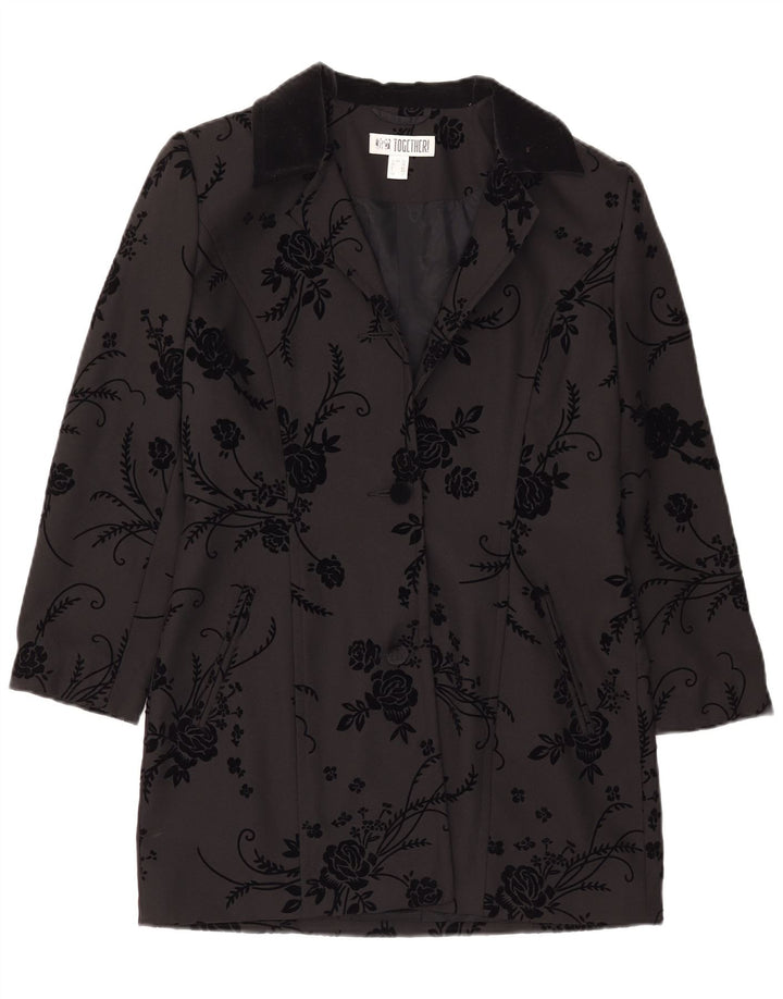 Ensemble Blazer Long à 2 Boutons pour Femme UK 12 Moyen Noir Floral