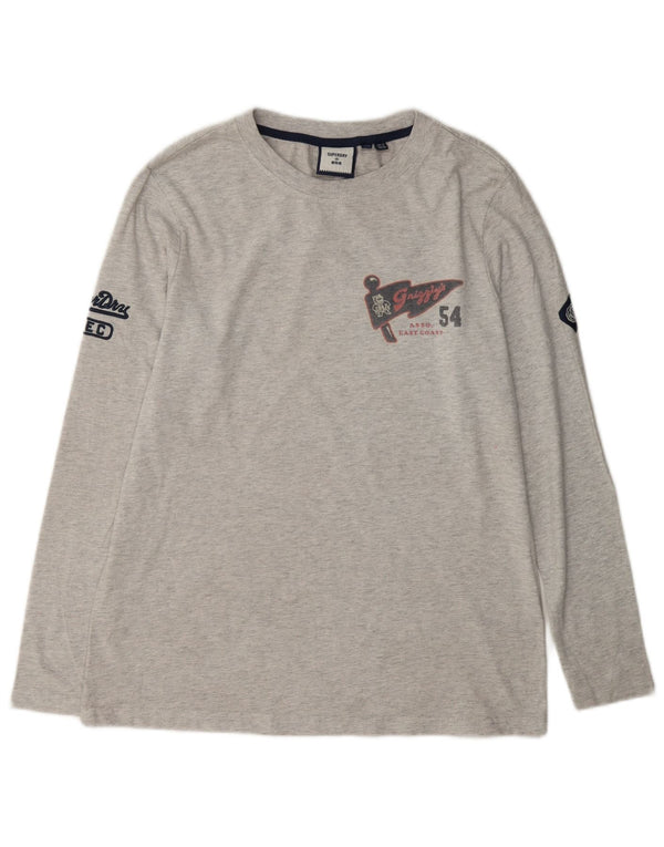 Superdry Haut graphique à manches longues pour femme UK 12 Gris moyen Coton