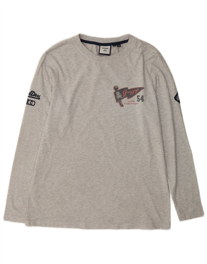 Superdry Haut graphique à manches longues pour femme UK 12 Gris moyen Coton