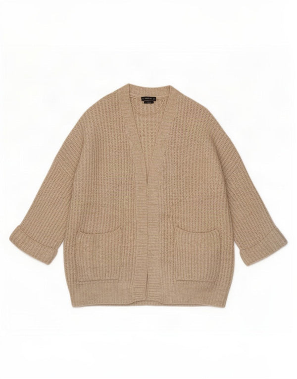 Zara Cardigan ouvert surdimensionné à manches 3/4 pour femme UK 14 Beige moyen