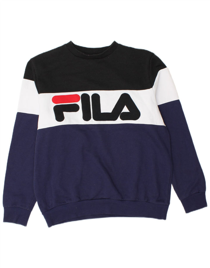 FILA Sweat-shirt graphique pour homme en coton color block bleu marine Taille L
