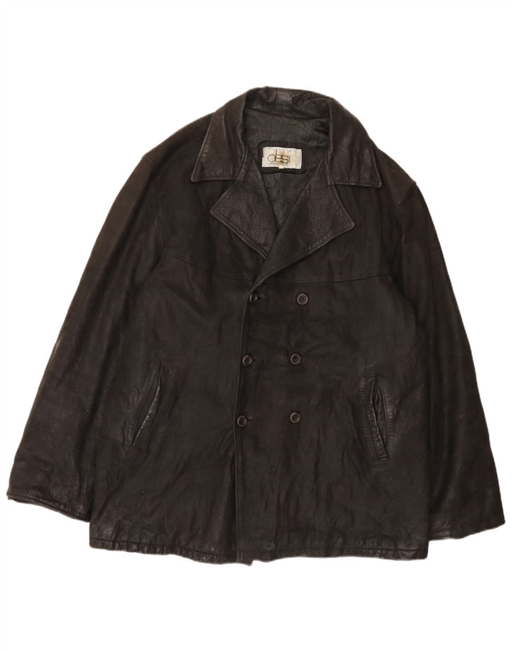 Desi Veste en cuir double boutonnage pour homme UK 42 XL Cuir noir