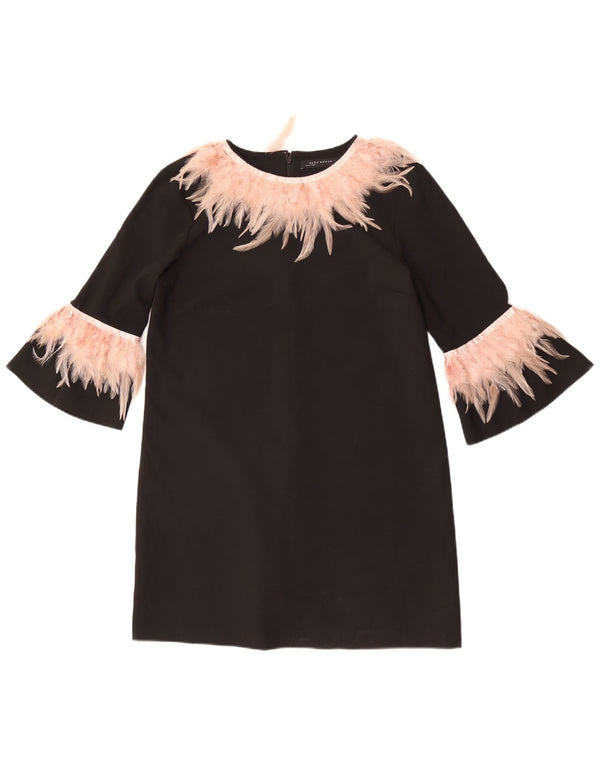 Zara Robe droite à manches 3/4 pour femme UK 16 Large Noir Polyester