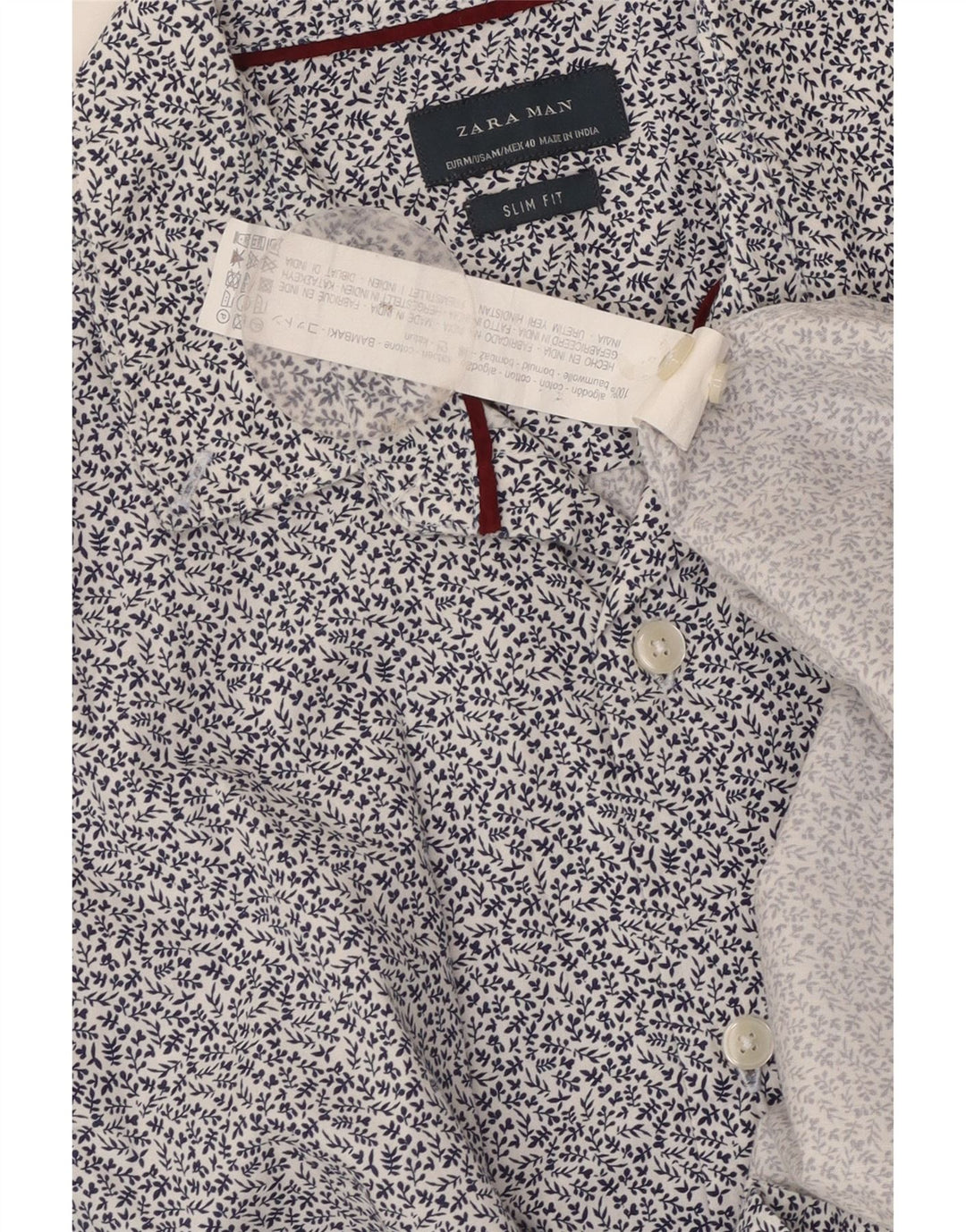 Zara Chemise Slim Fit Bleu Moyen En Coton Floral Homme