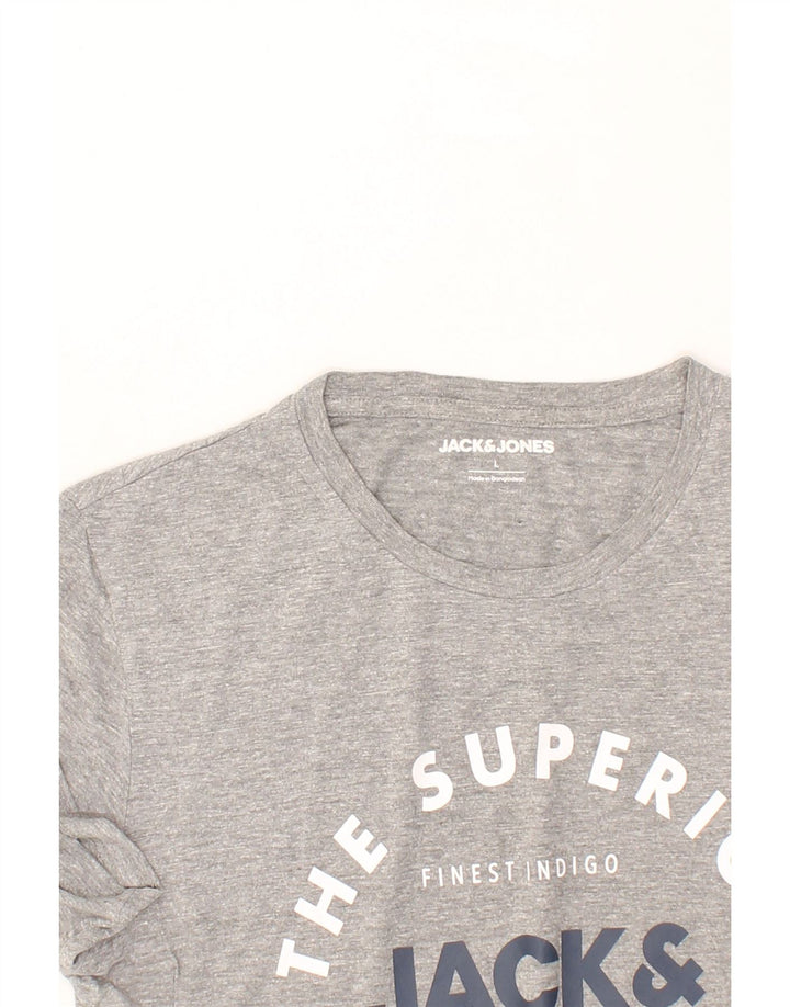 JACK & JONES Mens Graphic T-Shirt Top Large Grey Cotton Vintage Jack & Jones and Second-Hand Jack & Jones from Messina Hembry 