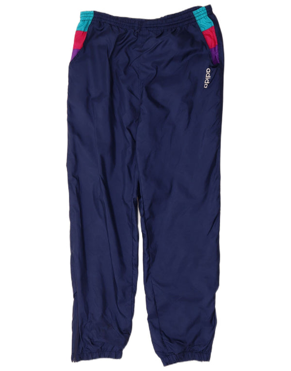ADIDAS Mens Tracksuit Trousers Joggers Large Navy Blue Colourblock Nylon