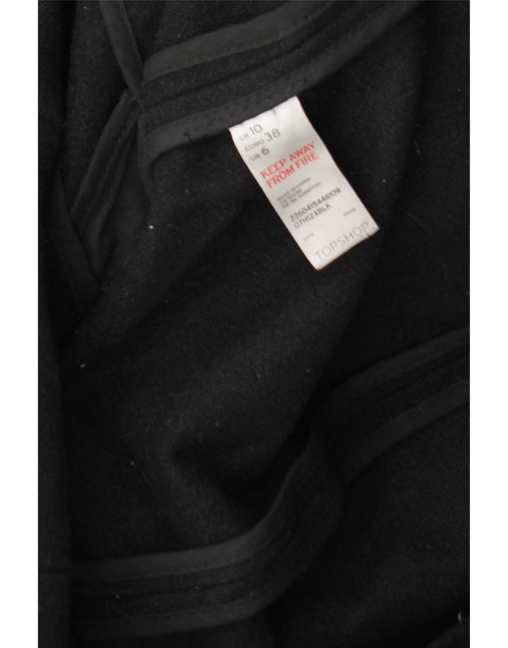 vintage Femmes À Capuchon Duffle Coat UK 10 Petite Laine Noire