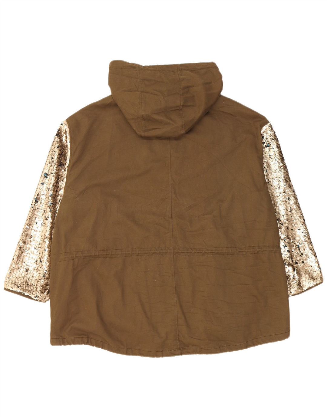 Zara Veste Parka surdimensionnée à capuche pour femme UK 10 Petit Kaki Colorblock