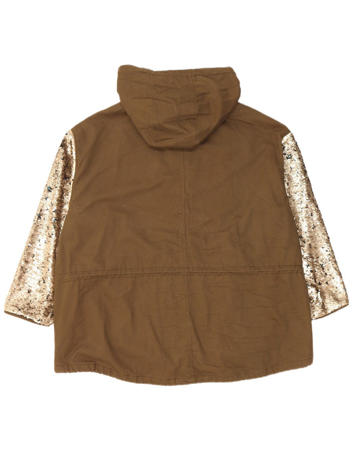 Zara Veste Parka surdimensionnée à capuche pour femme UK 10 Petit Kaki Colorblock