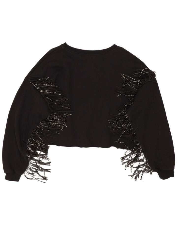 Zara Womens Crop Oversize Sweatshirt Jumper UK 14 Moyen Noir Coton