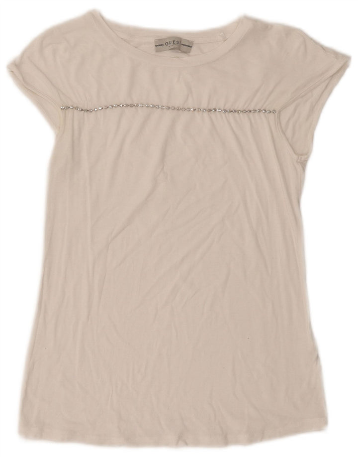 GUESS T-Shirt Femme UK 10 Petit Blanc