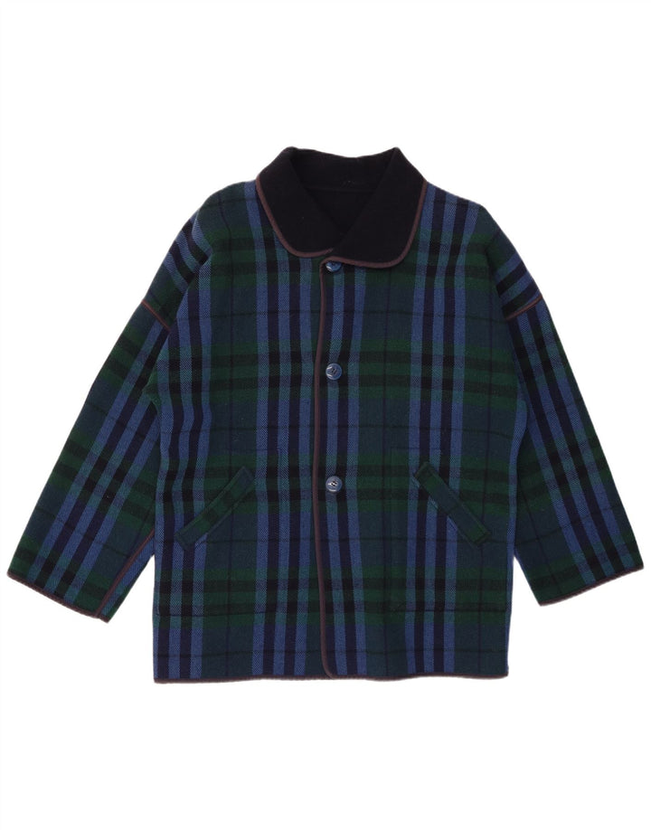 vintage Femme Pardessus IT 48 XL Bleu Marine Check Wool
