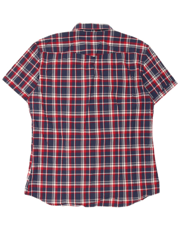 Datch Chemise à manches courtes pour homme 2XL en coton à carreaux bleu marine