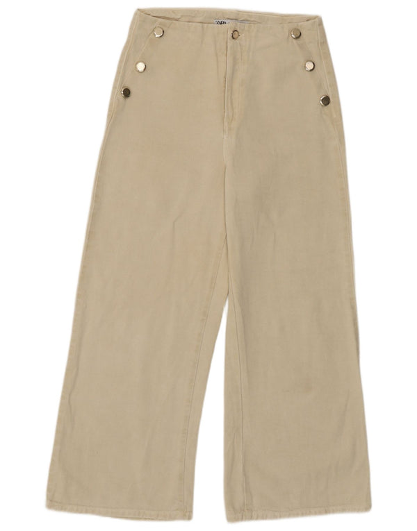 Zara Pantalon Chino Large Femme EU 36 XS W26 L26 Coton Beige