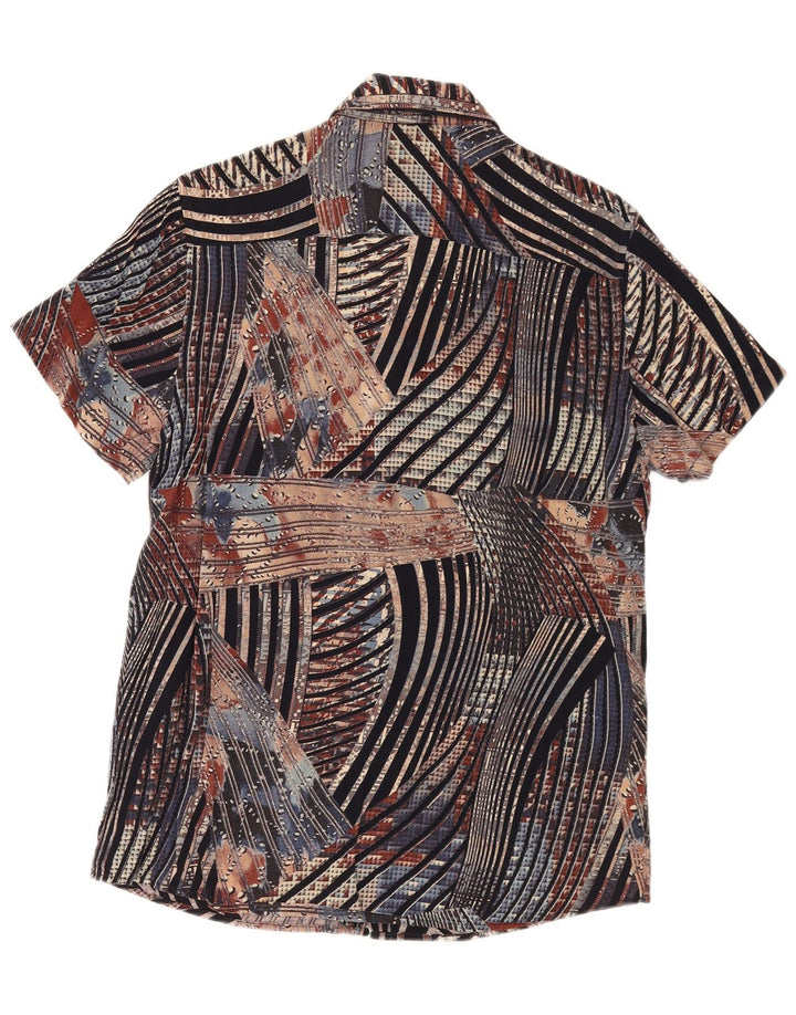 VINTAGE Chemise à Manches Courtes Homme Petite Rayée Multicolore