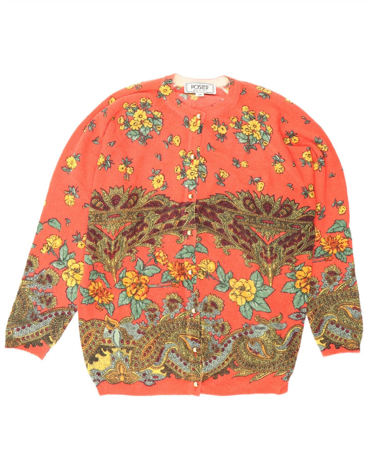 vintage Femme Cardigan Pull IT 44 Moyen Rouge Floral