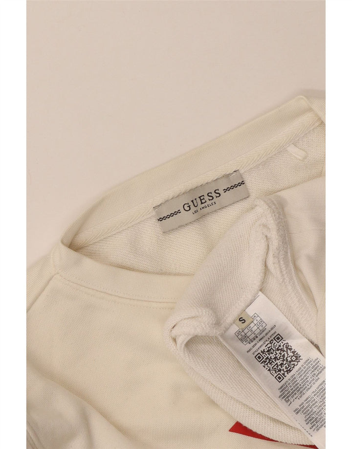 Guess Sweat-shirt court graphique pour femme UK 10 Small Off White Polyamide
