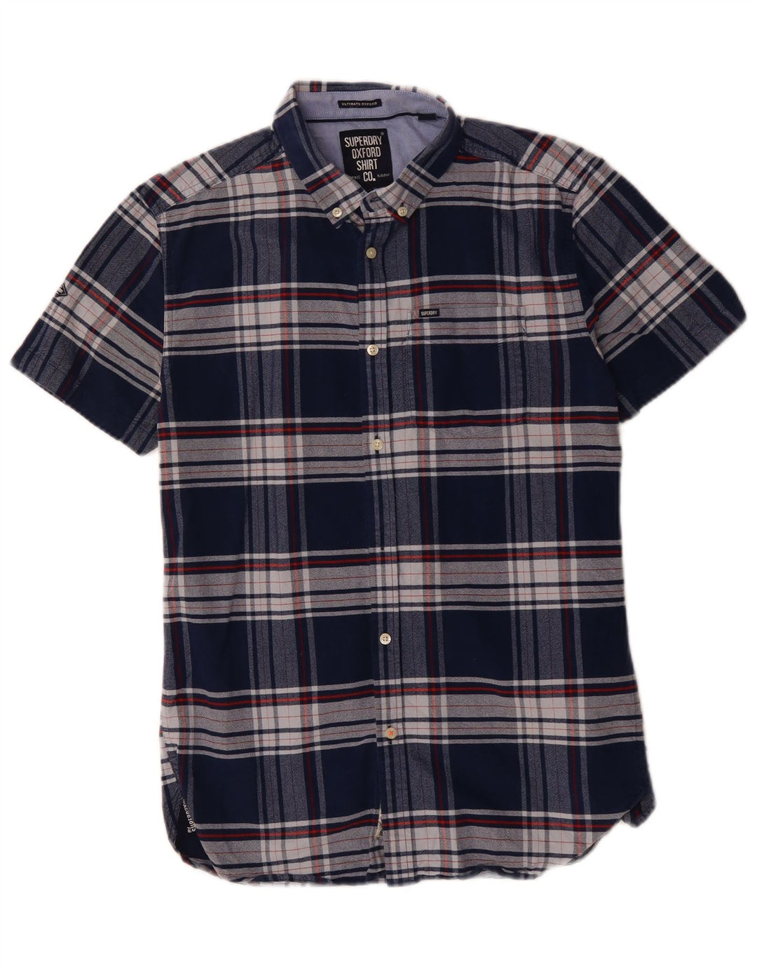 SUPERDRY Chemise à Manches Courtes Homme Bleu Marine Moyen Carreaux Coton